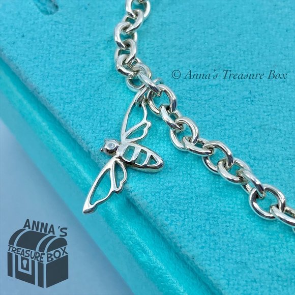 Tiffany & Co. 925 Silver Dragonfly Butterfly Turtle Firefly 7.25" Bracelet (pch) - Picture 3 of 9
